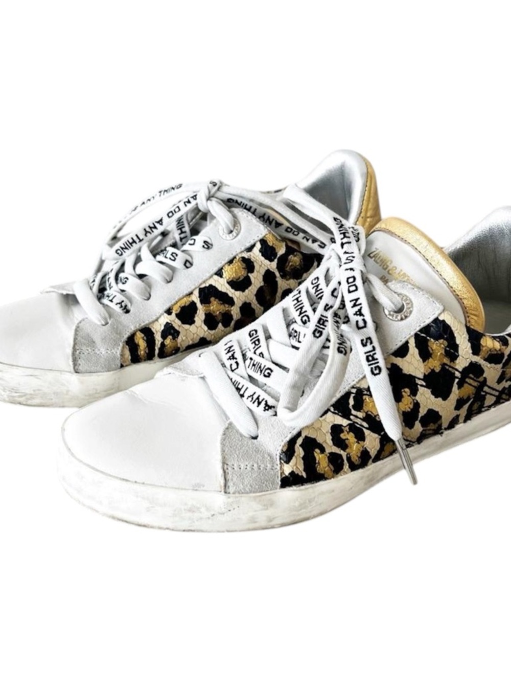 Zadig & Voltaire Women's Leo Wild Sneakers Leopard Metallic Gold White IT36 US7 - Picture 2 of 12